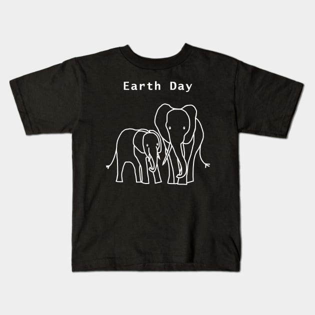 White Line Earth Day Elephants Kids T-Shirt by ellenhenryart